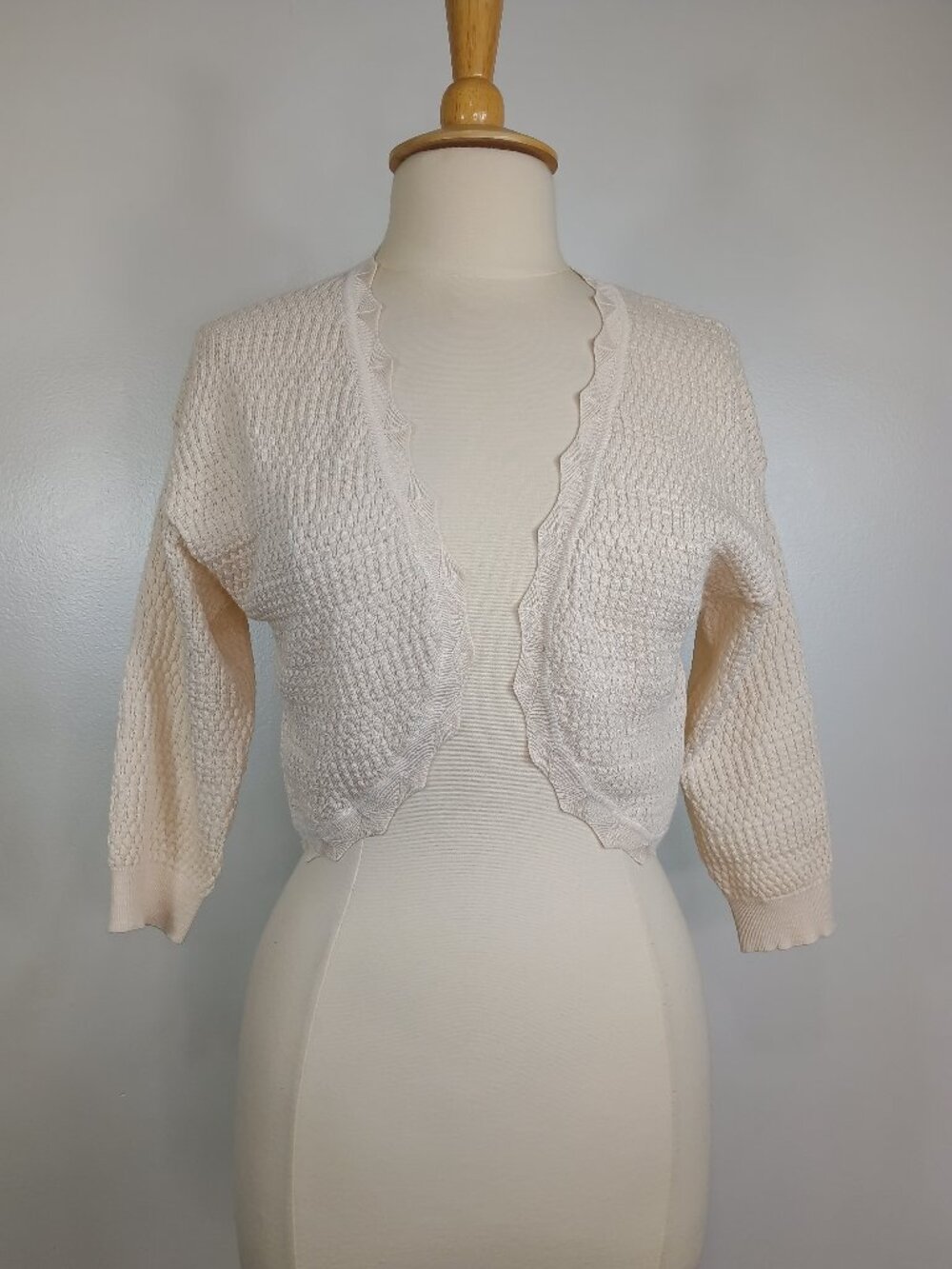 Grace Karin Cream Open-Front Cropped Shrug Cardigan Knit Cottagecore Cabincore